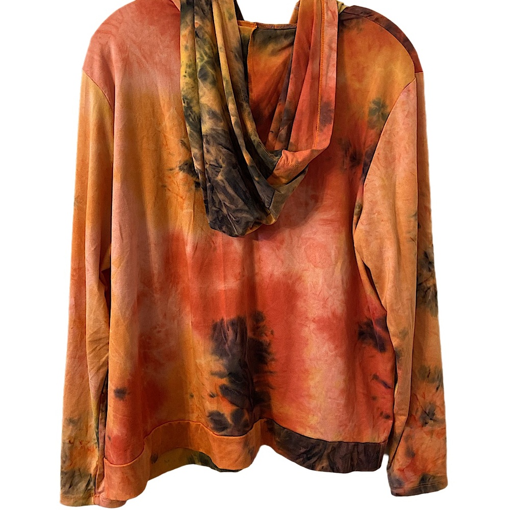 Jolie & Joy by FCT with Love Orange Tie Dyed Long Sleeves Zip Up Hoodie. - Picture 2 of 5